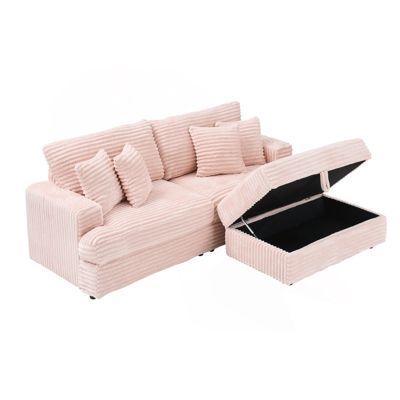 79.3''Modern Corduroy L-Shaped Sectional Sofa with Ottoman, Pink