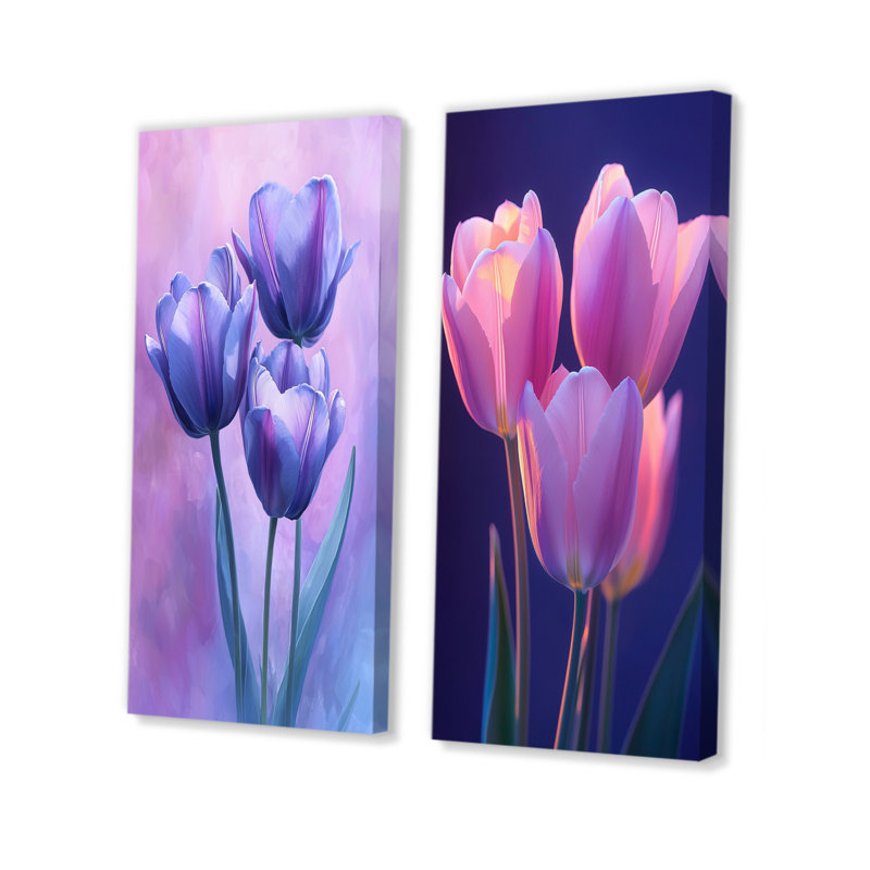 Lavande tulipes Twilight Shine I - art mural floral 2 pièces, Toile tendue, H 28 po x l 25 po