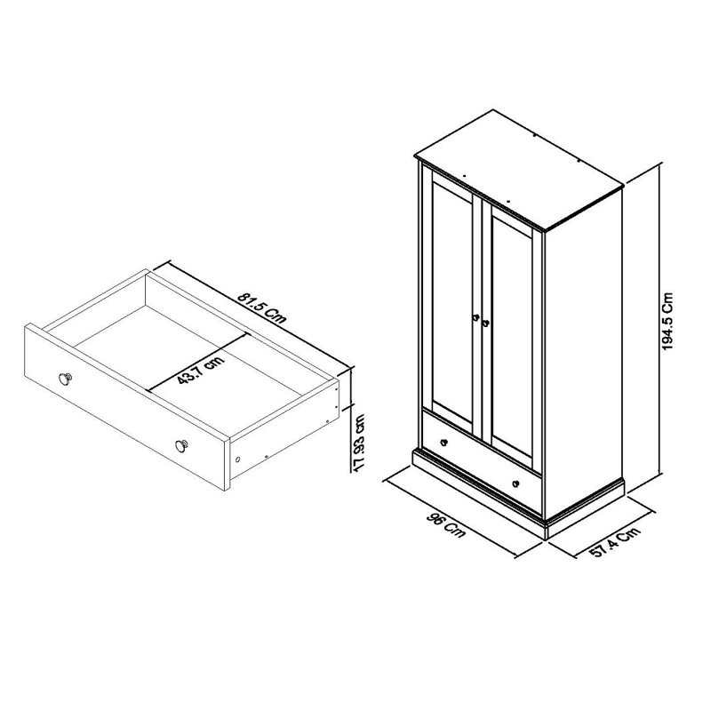 Carolina 2 Door Solid + Manufactured Wood Wardrobe, Cotton