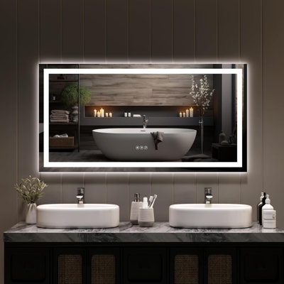 LED Bathroom Mirror with Anti-Fog, Dimmable Lights, and Memory Function - Horizontal/Vertical Wall Mount