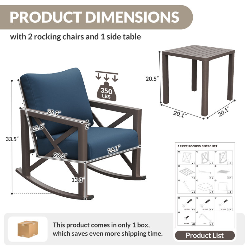 3 Piece Outdoor Conversation Set, Blue