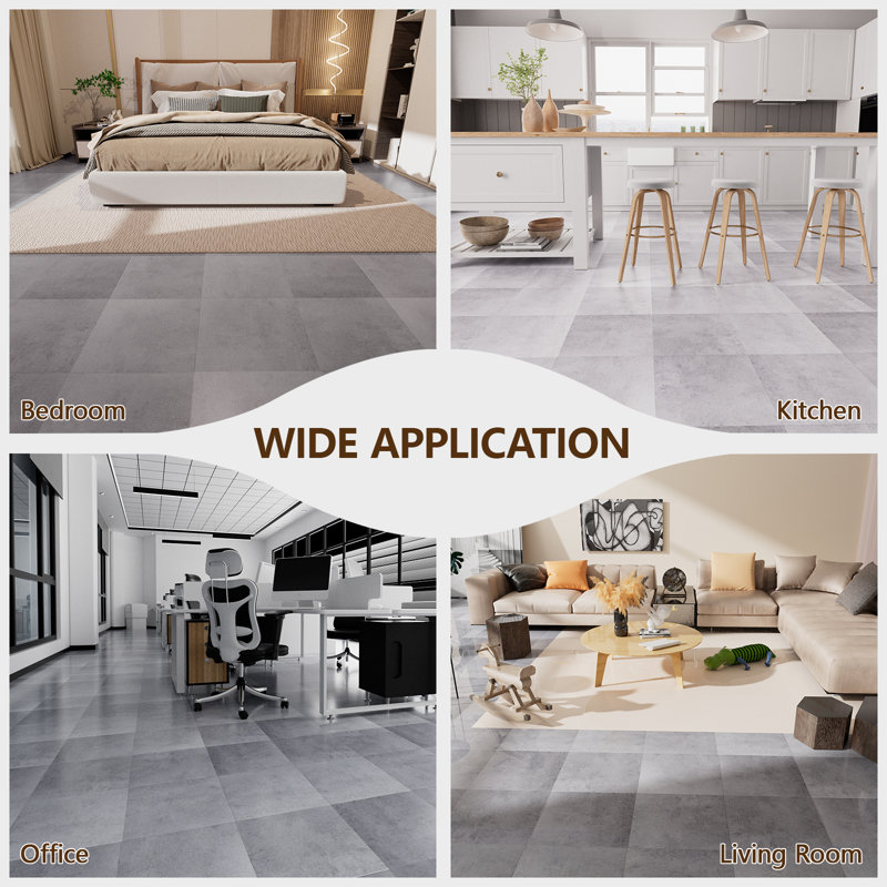 Carreaux de sol pelez et collez 12 po x 12 po FLYFish, plancher en vinyle épais de 1,2 mm, 40 tuiles, marbre Chauny