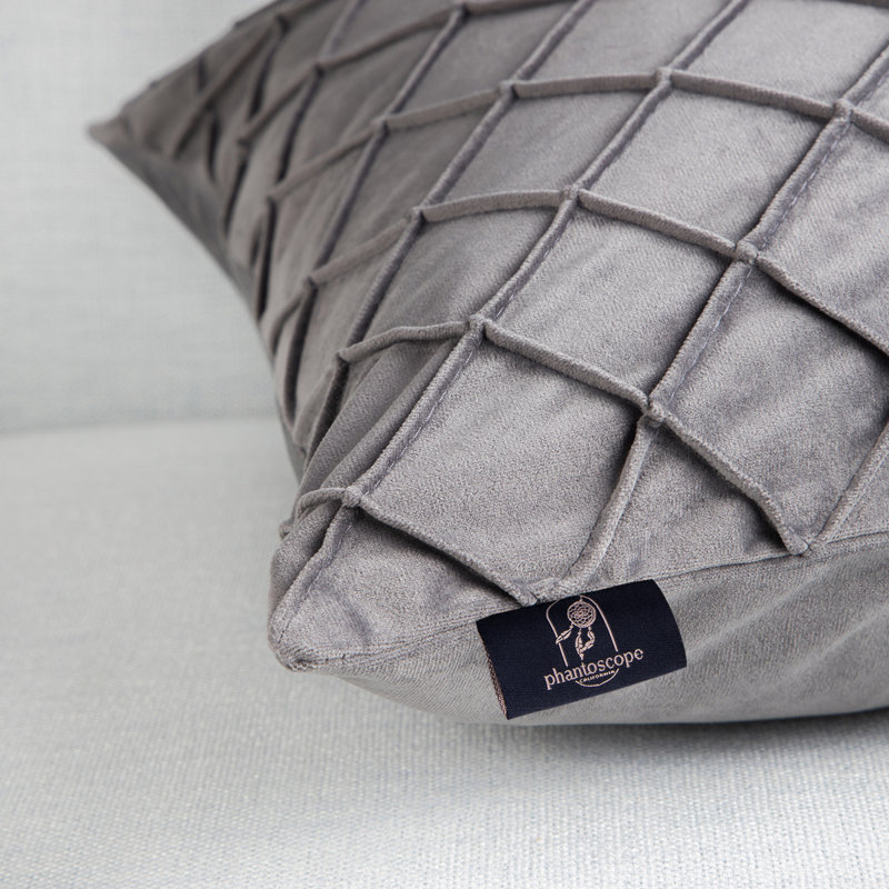 Square 18" Velvet Throw Pillow, Diamond Textured Decorative Pillows, Gray, Polyester
