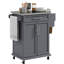 Chariot de rangement pour îlot de cuisine avec comptoir en acier inoxydable, tiroir, porte-serviettes, tablette à épices dans un chariot roulant gris, comptoir, support