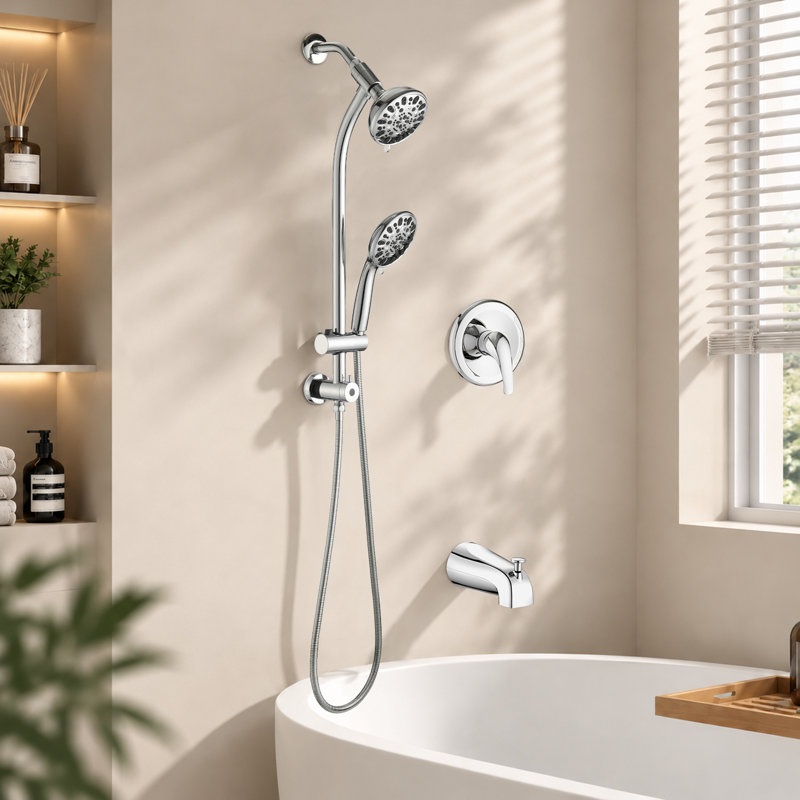 2-in-1 Functional Dual Shower Heads with Rough in-Valve and Bathtub Shower Faucet, Chrome