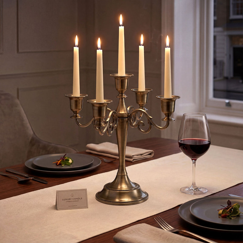 Metal Tabletop Candelabra, Bronze