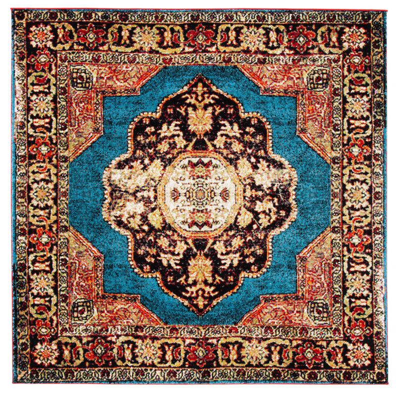 Tapis oriental doré / bleu clair Cassara, Carré 3 pi