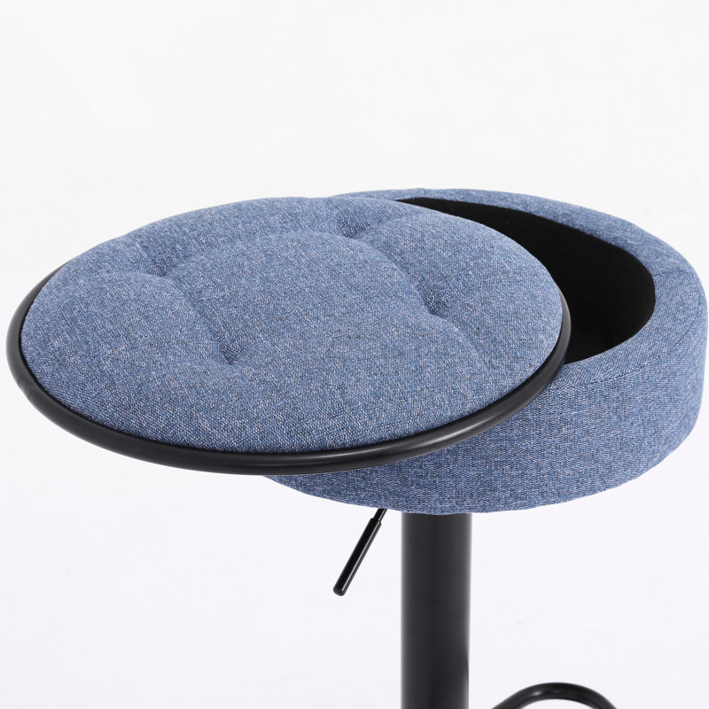 Chaise de bar à hauteur réglable en lin bleu de 2 - pivotant à 360 ° et fonction de rangement pour 2 tabourets de chalet