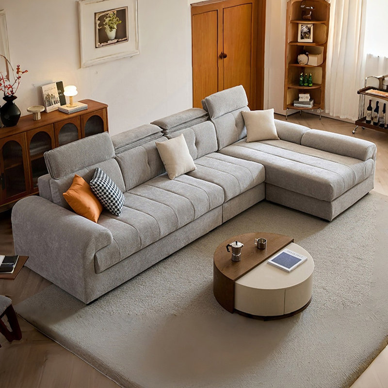 Canapé modulaire 3 pièces rembourré, H 38,58 po x l 110,24 po x P 68,9 po, Face à la droite, Gris chenille