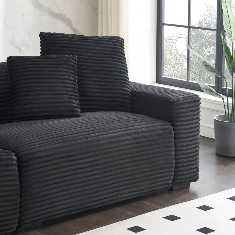 Modern Oversized Boucle Modular Sectional Sofa - Comfy Upholstered Living Room Sofa With Plush Cushions, Black
