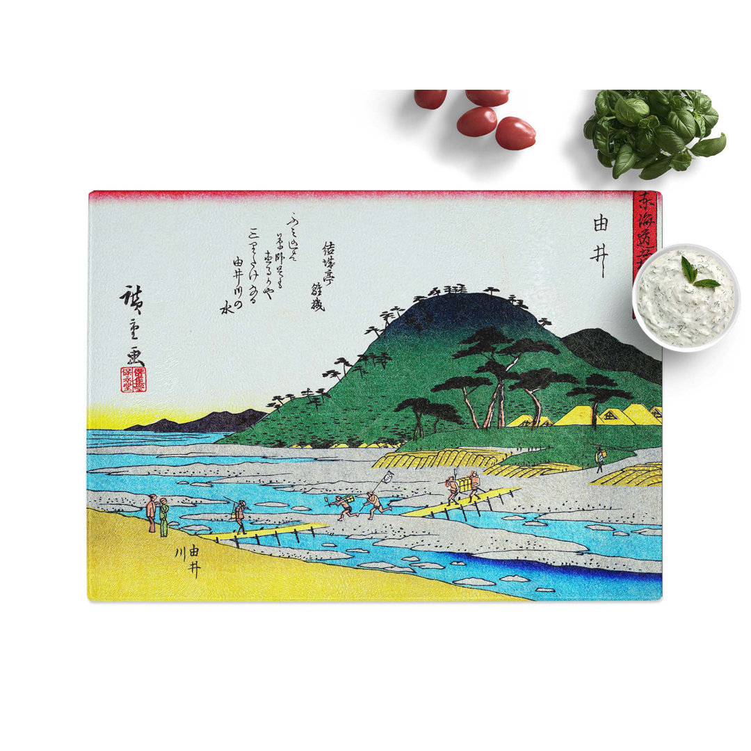 Tempered Glass Workers Crossing the Bridge by Utagawa Hiroshige Chopping Board