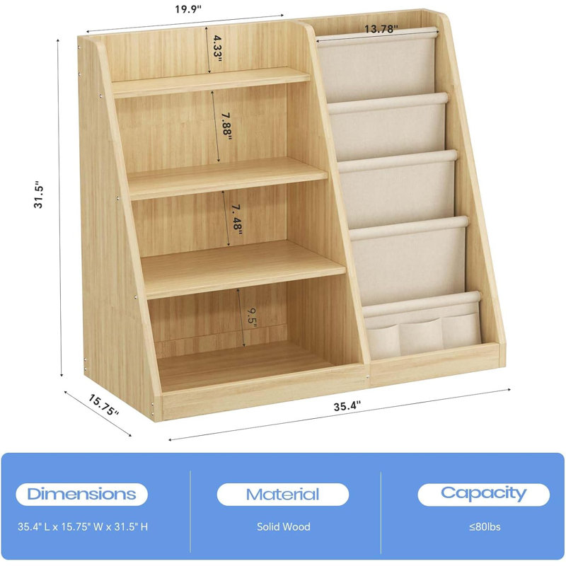 Andriette 31.5'' H X 35.4'' W Solid Wood Kids Standard Bookshelf, Storage Organizer Cabinet, Book Display