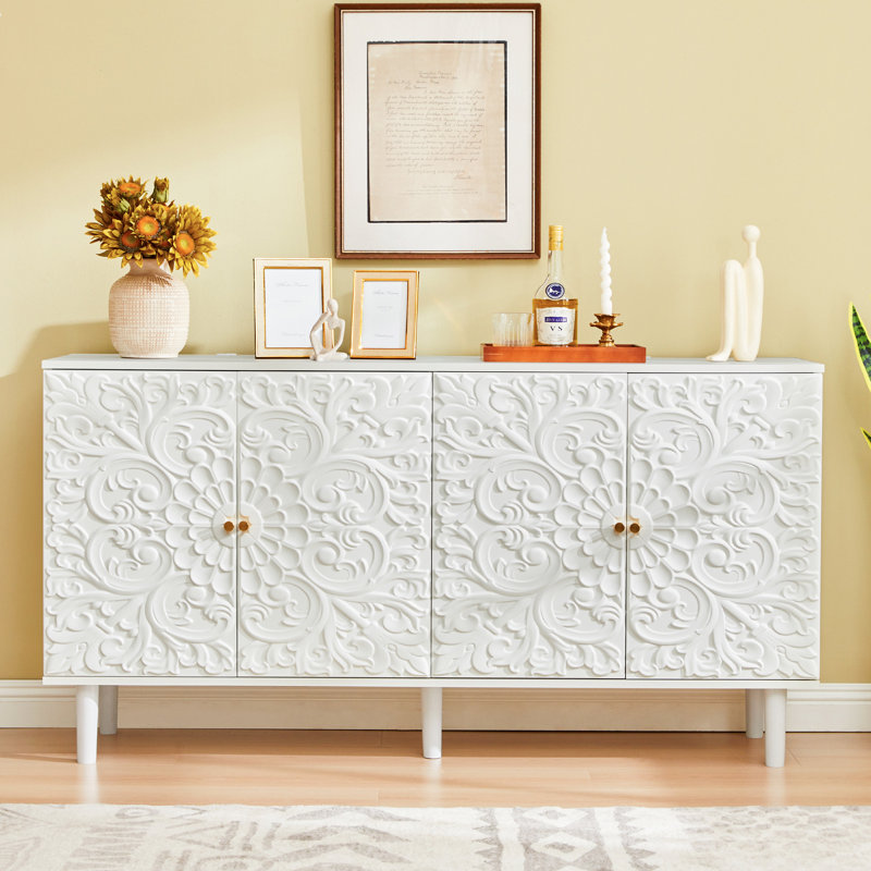 Buffet sculpté de 150,5 cm, Blanc