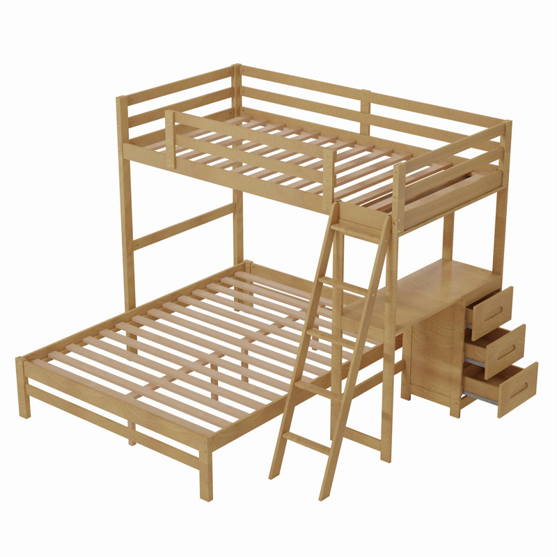 Gurseerat Twin Over Full 3 Drawer Standard Bunk Bed with Built-in-Desk by Harriet Bee, Natural