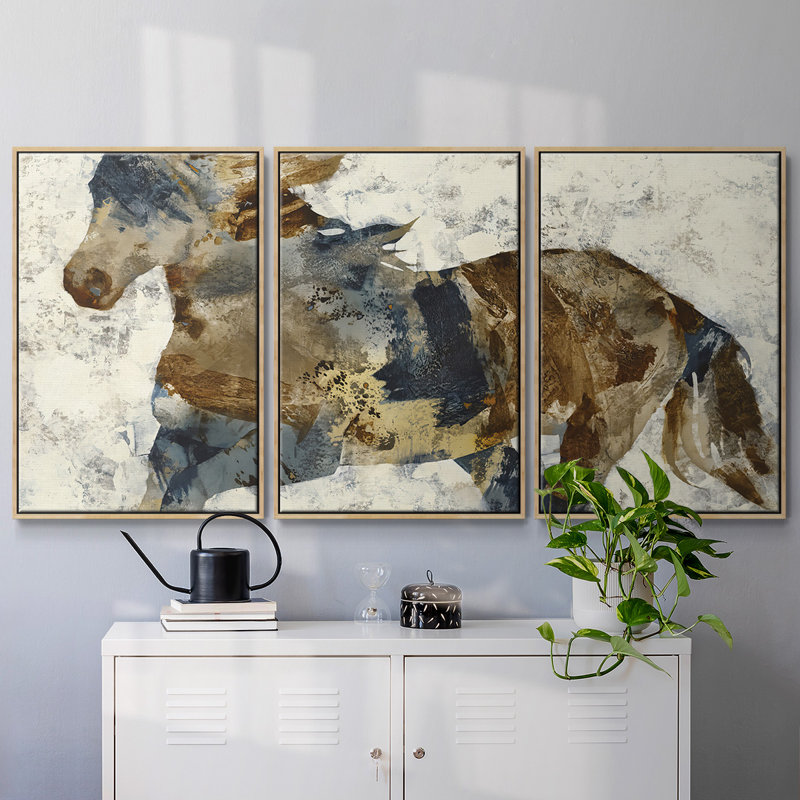 " Gallop " 3 - Pieces, 24" H x 48" W x 2" D, Natural Framed
