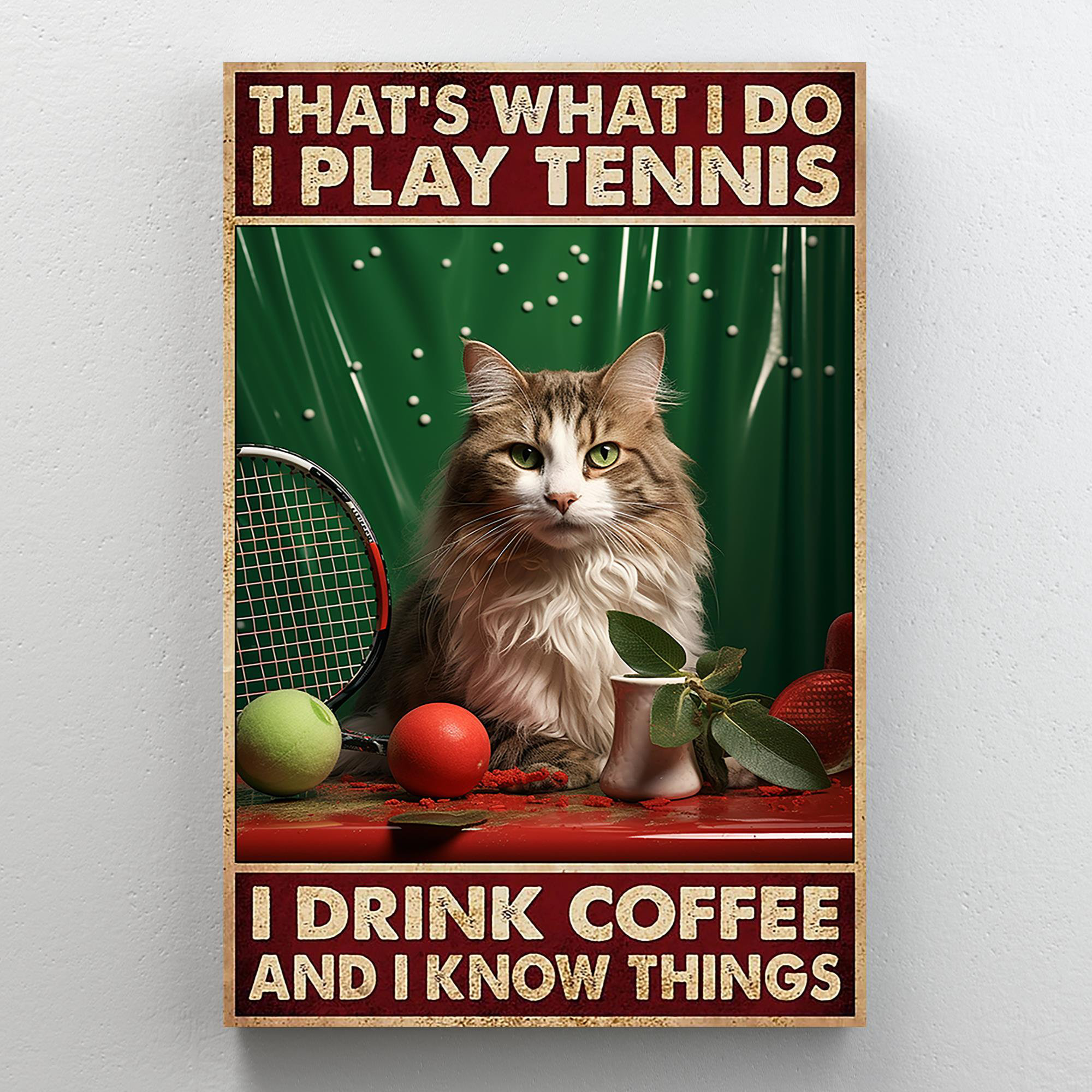 Trinx Honeter Cat I Play Tennis I Drink Coffee On Canvas Print | Wayfair