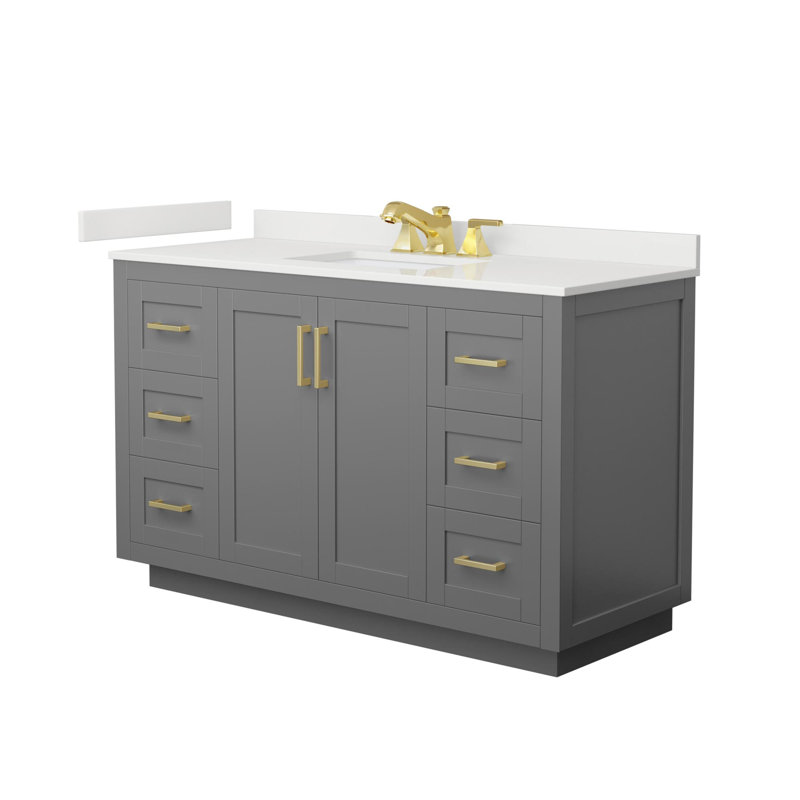 Miranda 54" Freestanding Single Bathroom Vanity with Quartz Top, White Quartz, Dark Gray, Brushed Gold