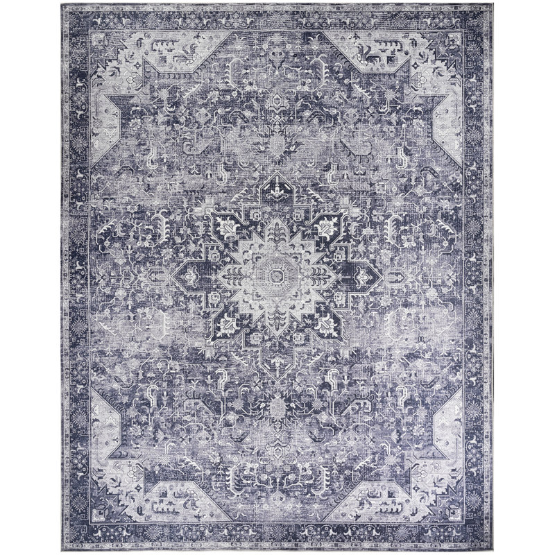 Nourison Washables Power Loom Cotton Floral Area Rug in Grey, Rectangle 9'2" x 12'