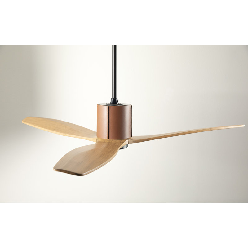 LeatherLuxe Downrod Ceiling Fan, Dark Bronze/Tan, Wall/Remote Combo Controls, Maple