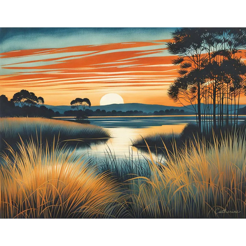 Golden Dusk Marsh - Art mural sur toile tendue, H 12 pi x l 16 pi