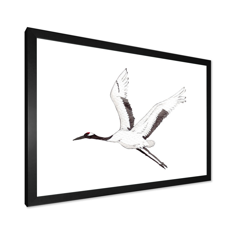 " Japanese Red Crown Crane Bird ", Black Closed Corner Framed, 8" H x 12" W x 1" D