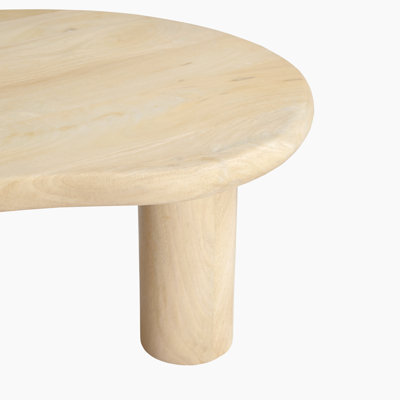 Elldar Circular Pebble Three Pillar White Oak Wooden Coffee Table - Contemporary Scandi Design 