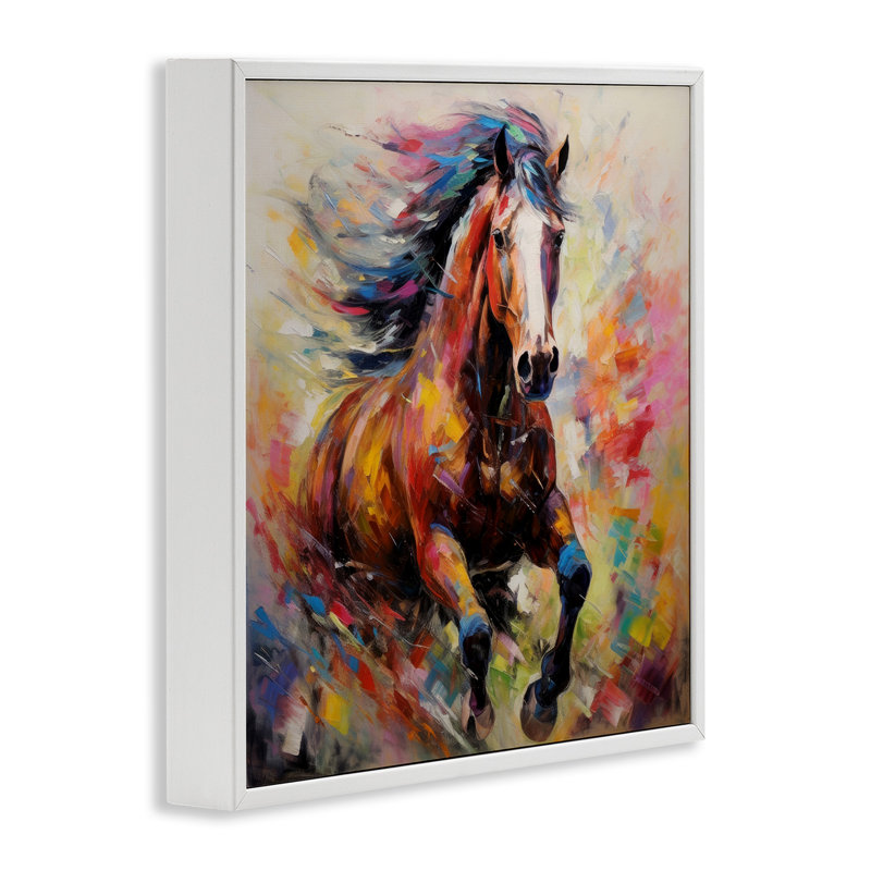 " Vivid Horse Galloping " by Irena Orlov, Coastal White Framed Giclee, 24" H x 24" W x 1.5" D