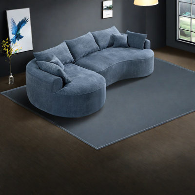 Modern Blue Chenille Sofa, Spacious Design, Ideal For Family Living