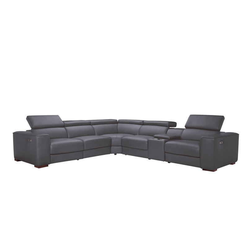  Canapé modulaire inclinable électrique en cuir véritable italien avec console, charge sans fil et canapé électrique + appui-tête électrique + accoudoir double électrique