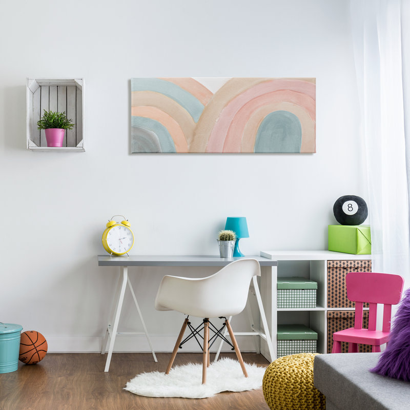 «Subtle Rainbow Arches Layered Blue Brown Red» par Emily Navas - Peinture, Toile tendue, H 20 po x l 48 po
