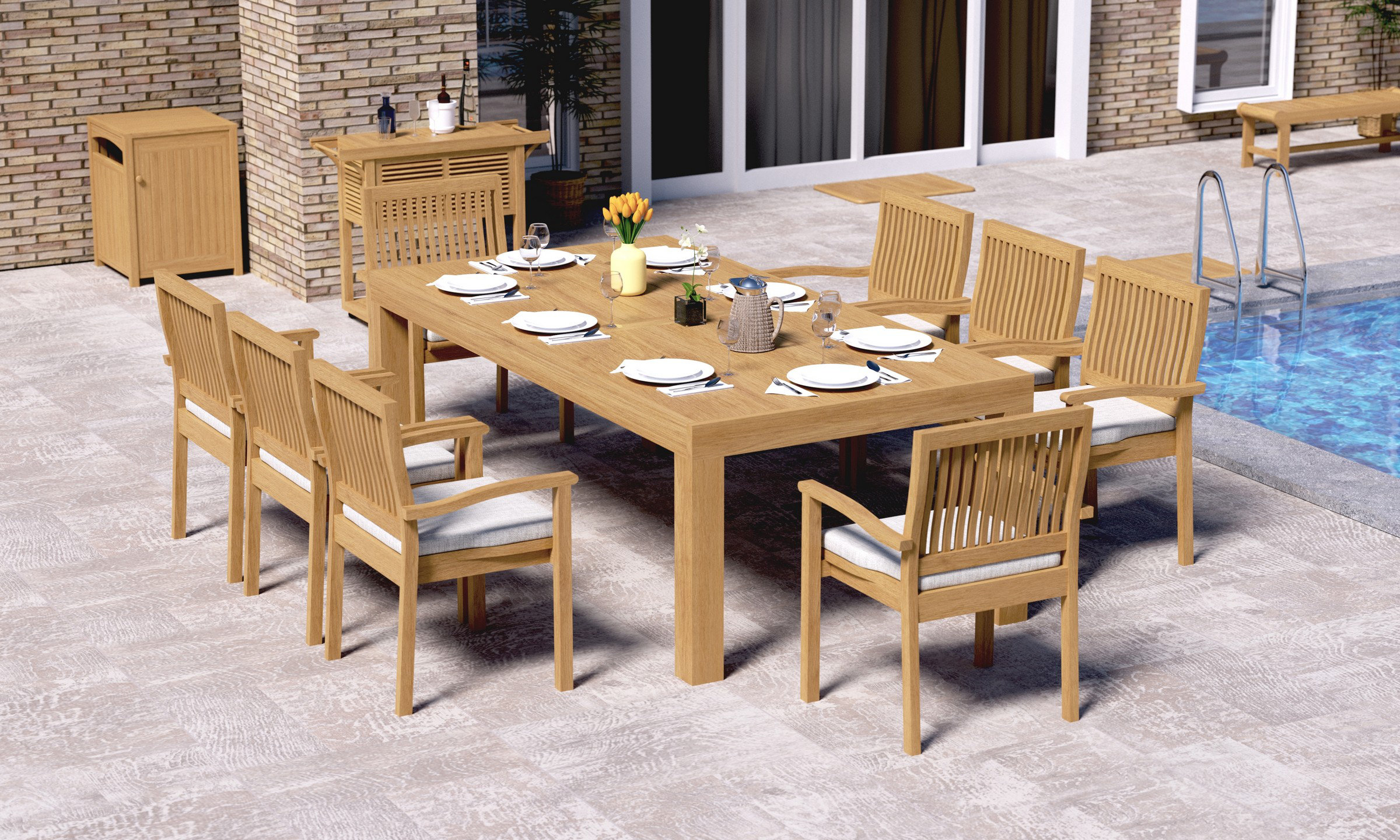 Teak Smith Leveb 8 - Person Rectangle Outdoor Dining Set | Wayfair