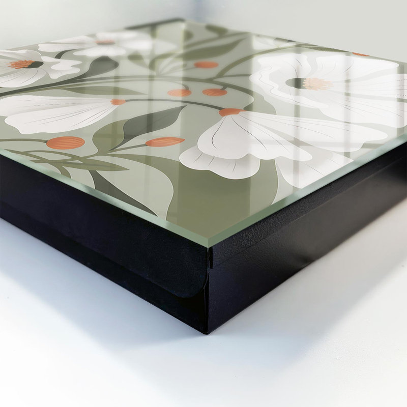 Key box, Opens to the right, 30x30x5, White, White flowers on a green background, 