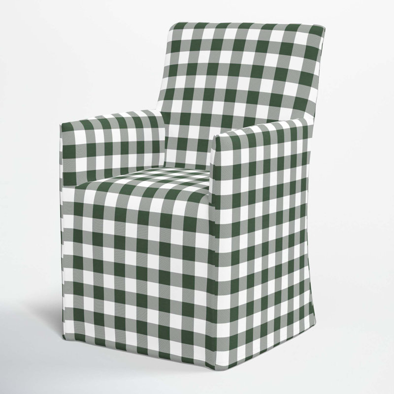Silvia 20'' H Cotton Upholstered Armchair, Classic Gingham Evergreen