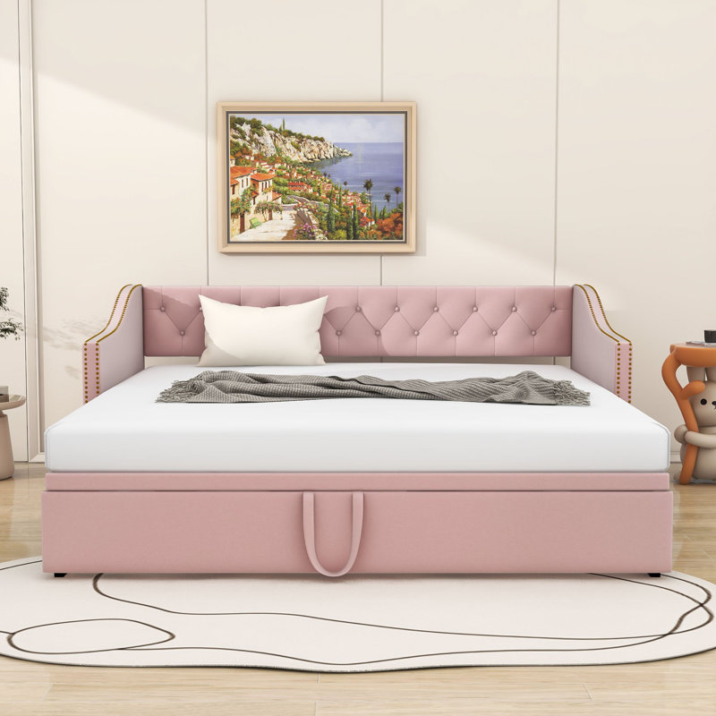 Lit de jour en velours avec couchette, Rose