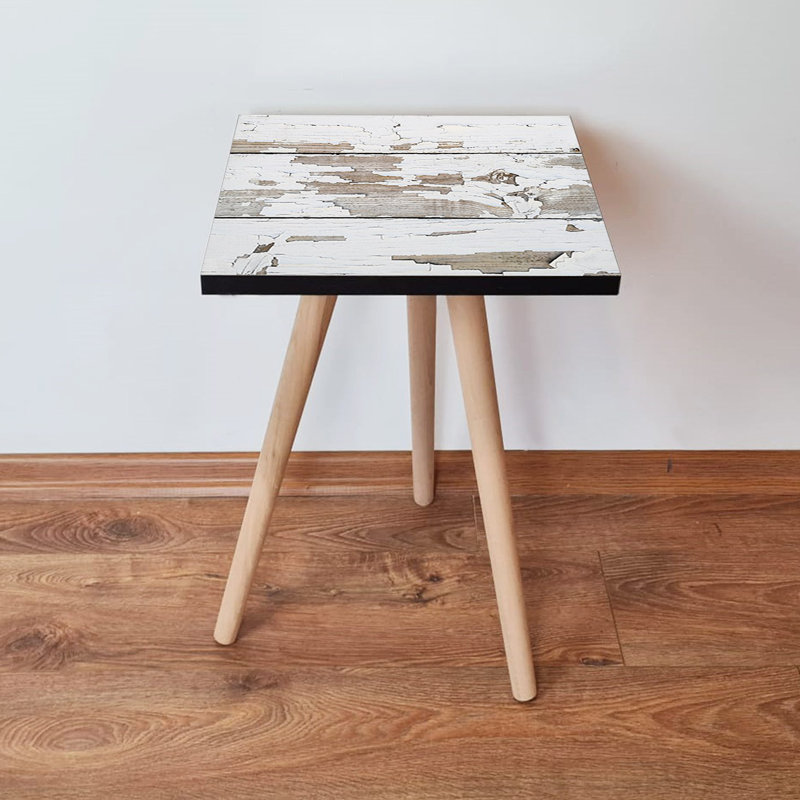 Modern Scandinavian Side Table, White & Brown, 13.8 x 16.5 x 13.8 inches | 100% MDF with Beech Wood Legs, Thickness: 0.7 inches | Stylish & Functional Accent for Living Room, Bedroom, or Office Spaces
