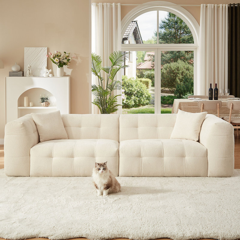 Luxueux canapé en chenille de 110,2 po avec accoudoirs carrés de style nuage noir moderne , Blanc