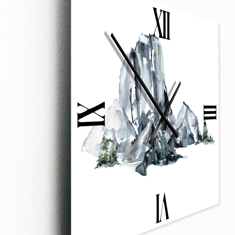 Horloge murale paysage minimaliste de montagnes et de forêts, Très grand
