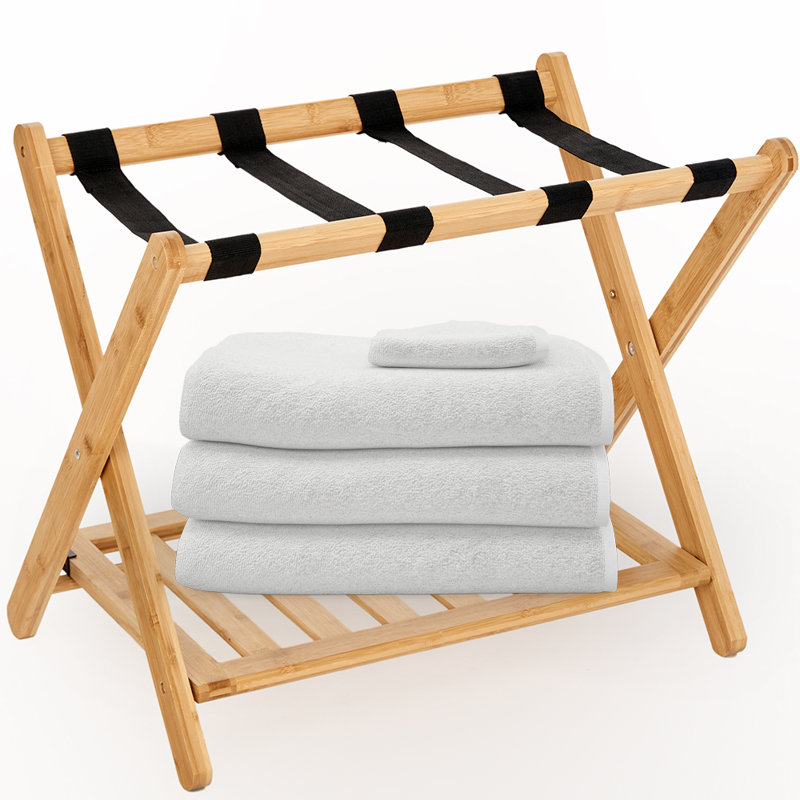 Fully Assembled Bamboo Folding Luggage Rack 1- Packed
