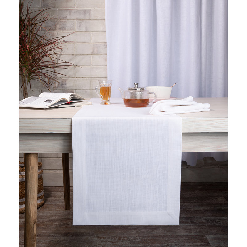 Chemin de table en faux lin, Blanc, 48 po x 14 po