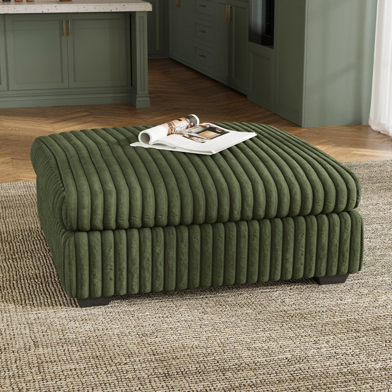 Knaack Velvet & Plush Wide Corduroy Ottoman, Large Seat with Removable Cushion Cover, Green Plush Corduroy