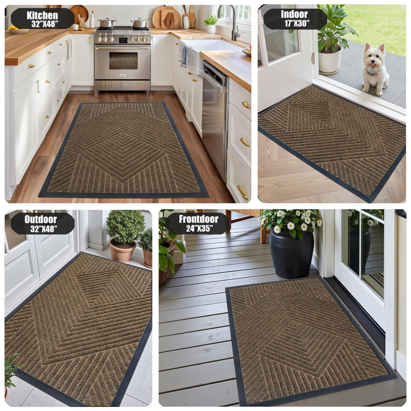 Lodewyk All-Weather Geometric Non-Slip Doormat, 24" W x 35" L, Khaki