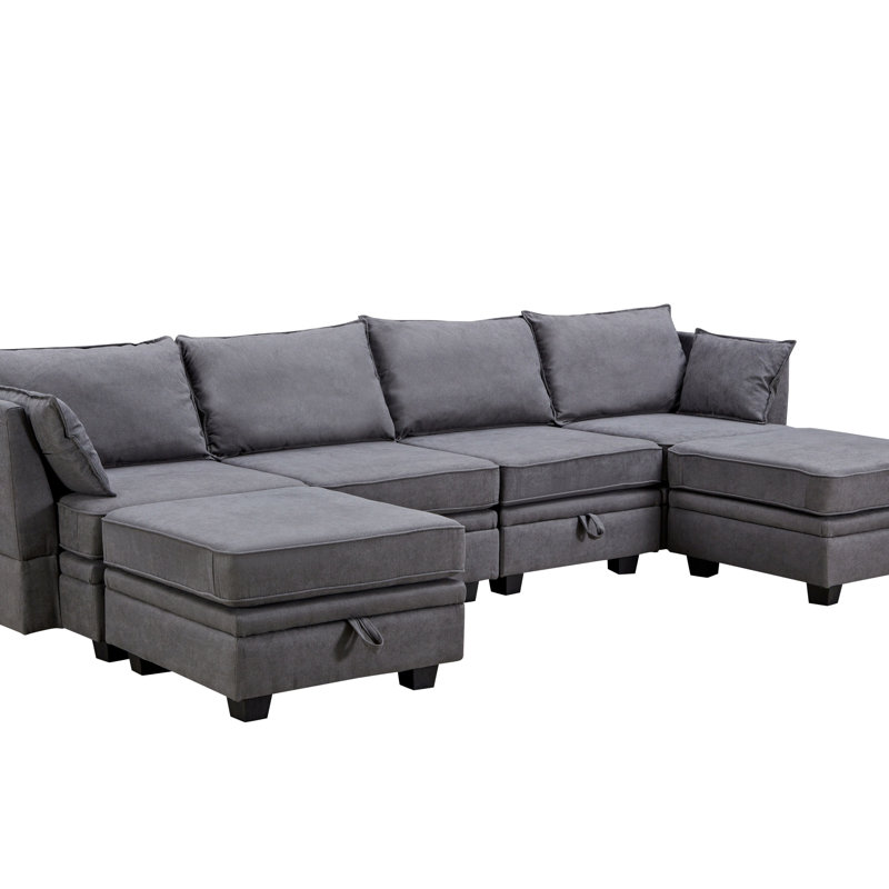 U_Style Modern Large U-Shape Modular Sectional Sofa,  Convertible Sofa Bed With Reversible Chaise For Living Room, Storage Seat