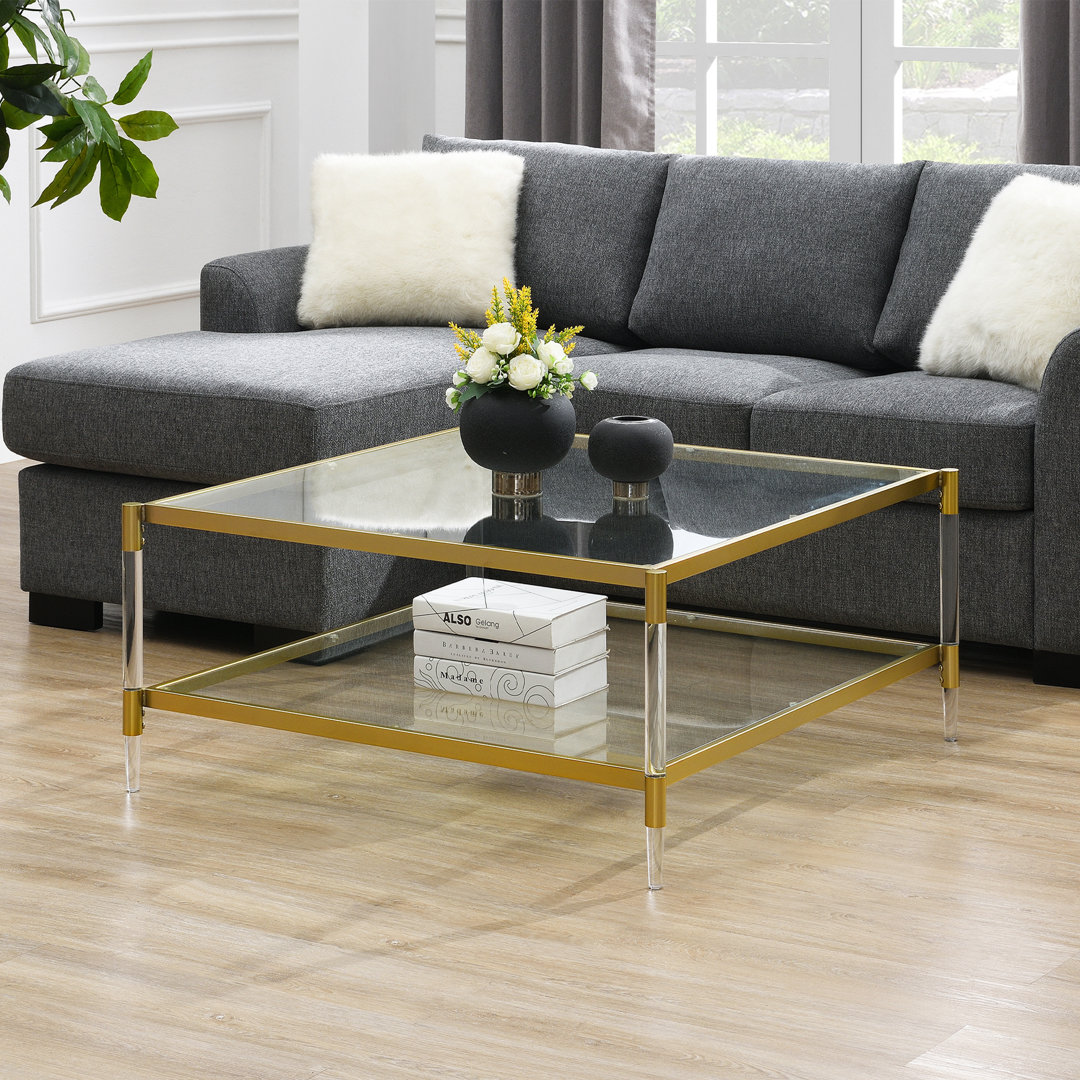 Carlene 2 Tier Acrylic Glass Square Coffee Table Mercer41
