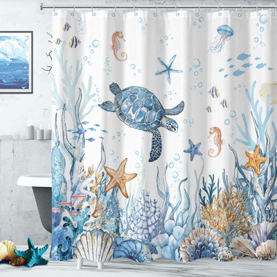 Rideau de douche Nautical Coastal Turtle