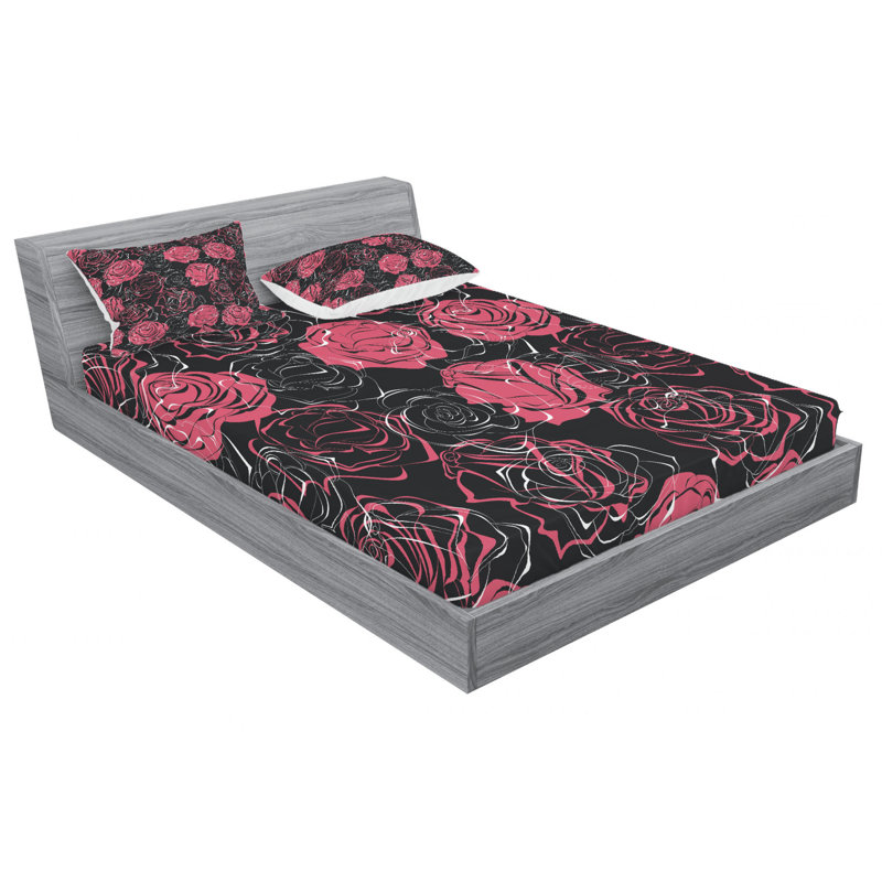 Microfiber Floral Sheet Set, Queen Sheet Set + Fitted Sheet + 2 Pillowcases