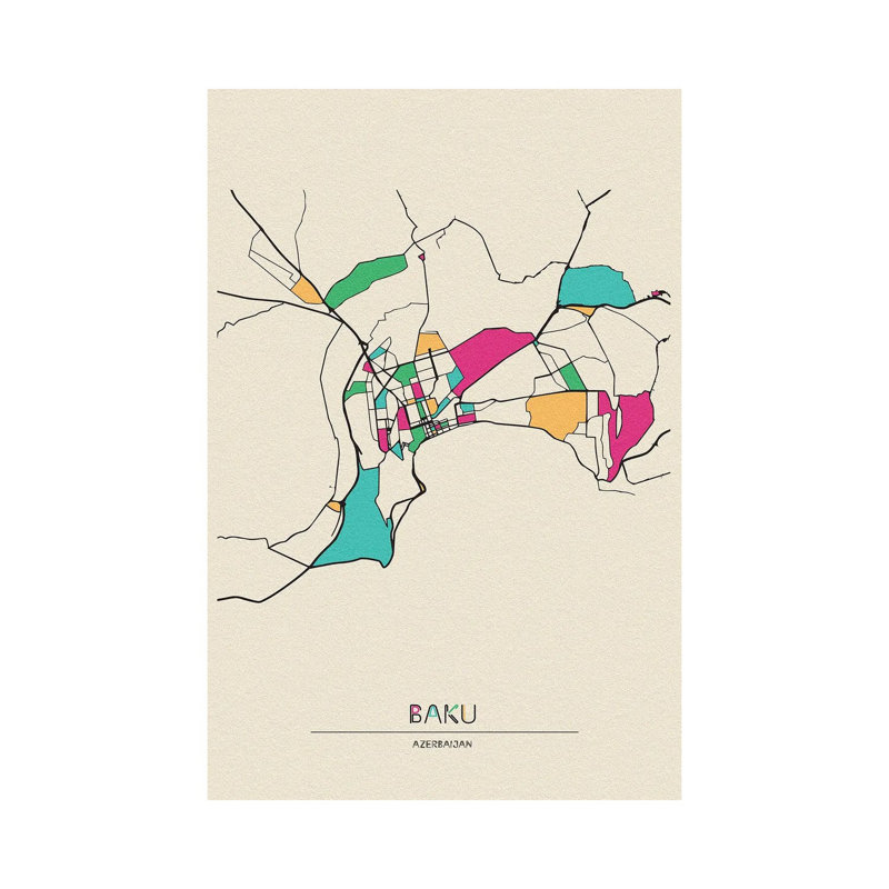 Baku, Azerbaijan Map by Ayse Deniz Akerman - Print on Canvas, 66.04 cm H x 45.72 cm W x 1.91 cm D, Wrapped Canvas