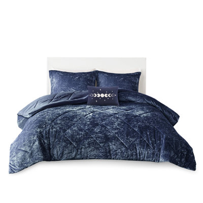 Navy Velvet Comforter For King/ King - Luxury Look And Feel, Filling, Easy Care Soft Fluffy, , Decorative Pillow Included Bedding