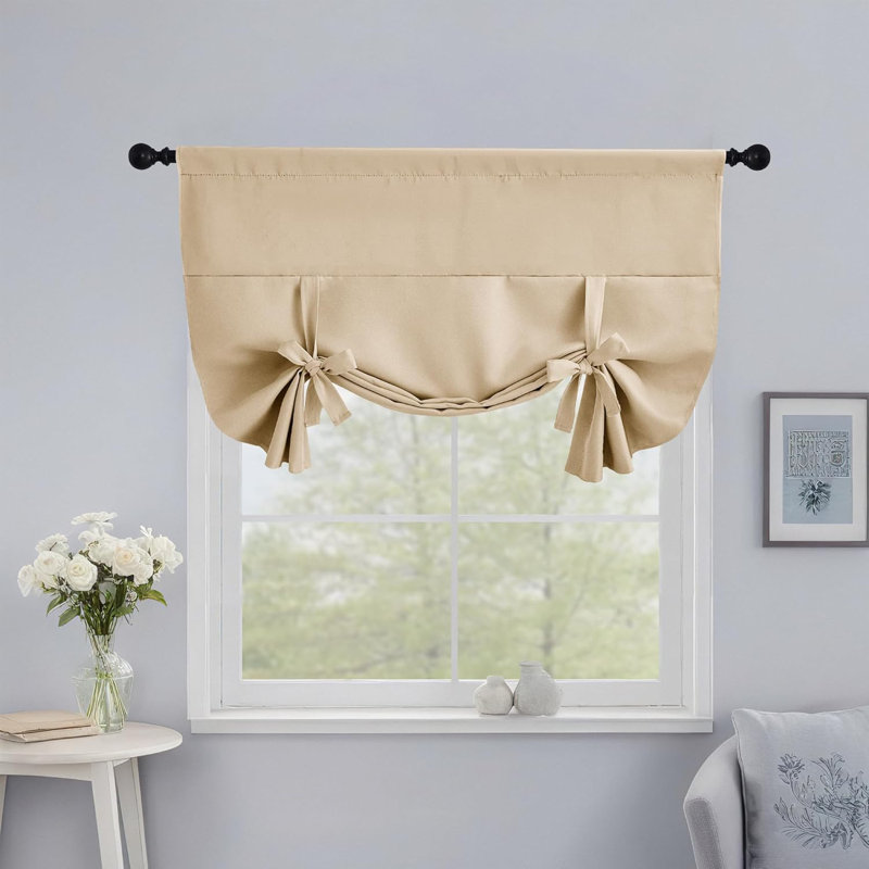 Blackout Thermal Insulated Short Curtain Tie Up Shade for Small Window, Window Valance Balloon Roman Blind (Rod Pocket 1 Panel)