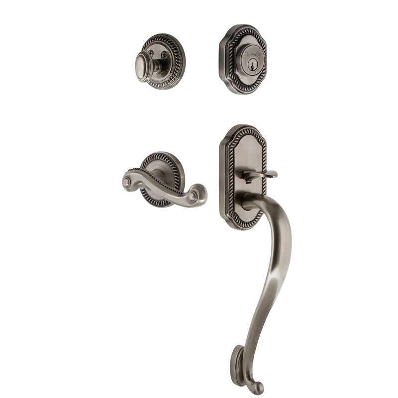 Newport Handleset with Single Cylinder Deadbolt and Newport Door Lever and Newport Rosette, Antique Pewter, Right, 2.75"