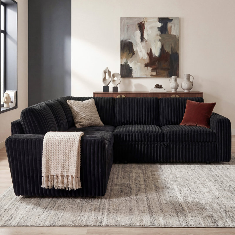 Canapé modulaire Hoelscher, Velours côtelé noir